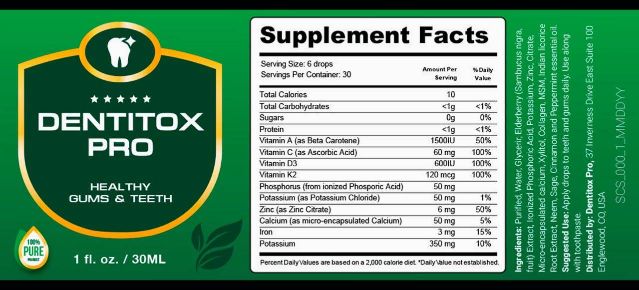 Dentitox Pro teeth and gums supplement Facts